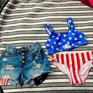 American flag shorts girls size 10 from Old navy and swimsuit from shein